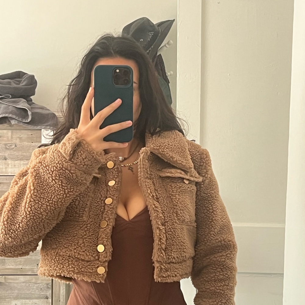 Princess Polly Brown Teddy Jacket Plush Cropped Style